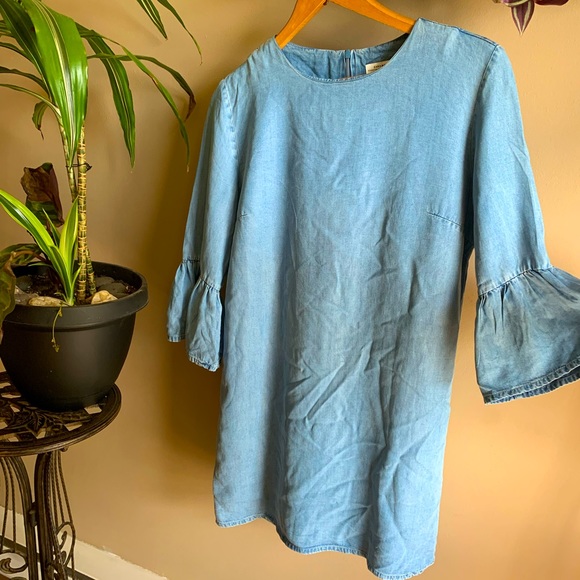 Zara Chambray Dress with Bell Sleeves - Picture 2 of 4
